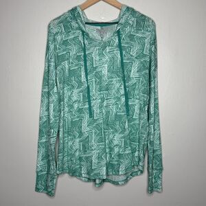 Ocean + Coast Womens Pullover Sweater Large Aqua Blue Geo Lightweight Swim Beach